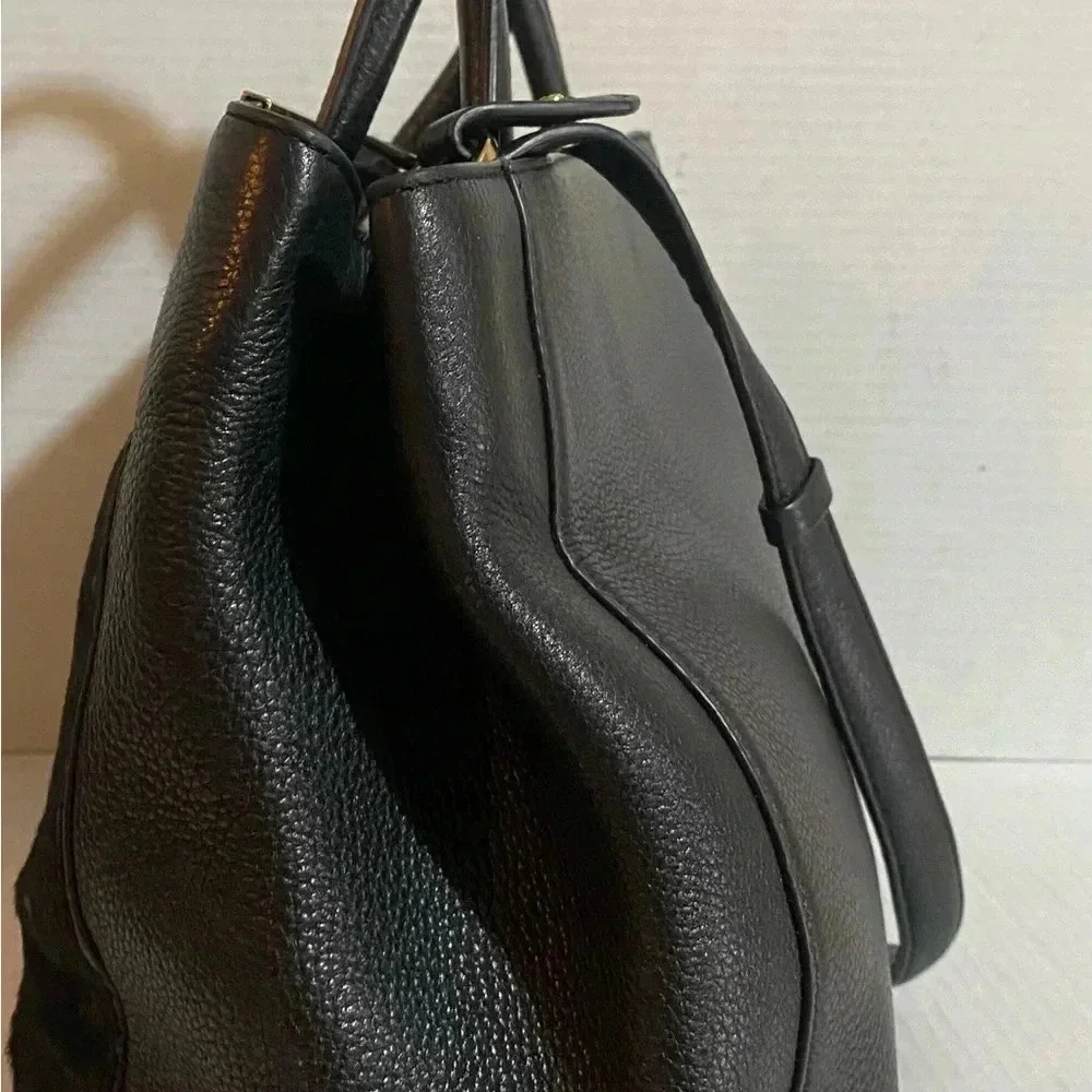 Halston calf fur & leather satchel handbag